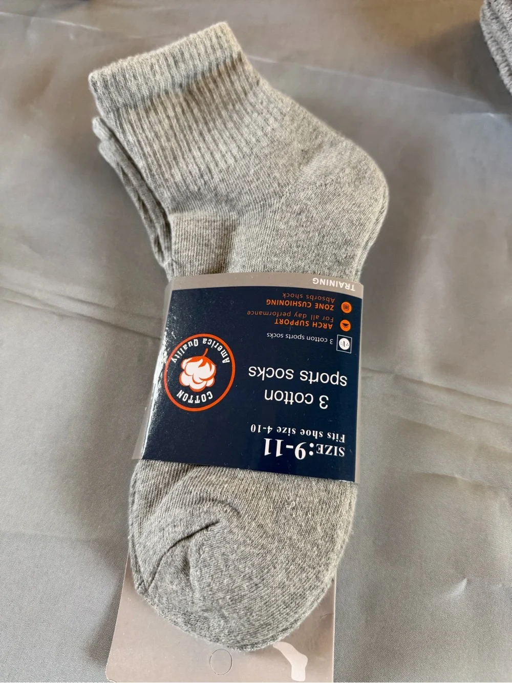 Men's 3-Pack Grey Cotton Sports Socks - Size 9-11